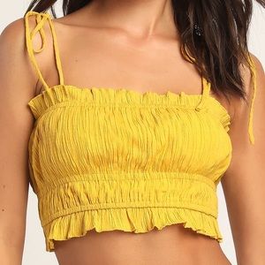 Lulu’s Totally Tops Mustard Yellow Tie-Strap Cropped Cami Top